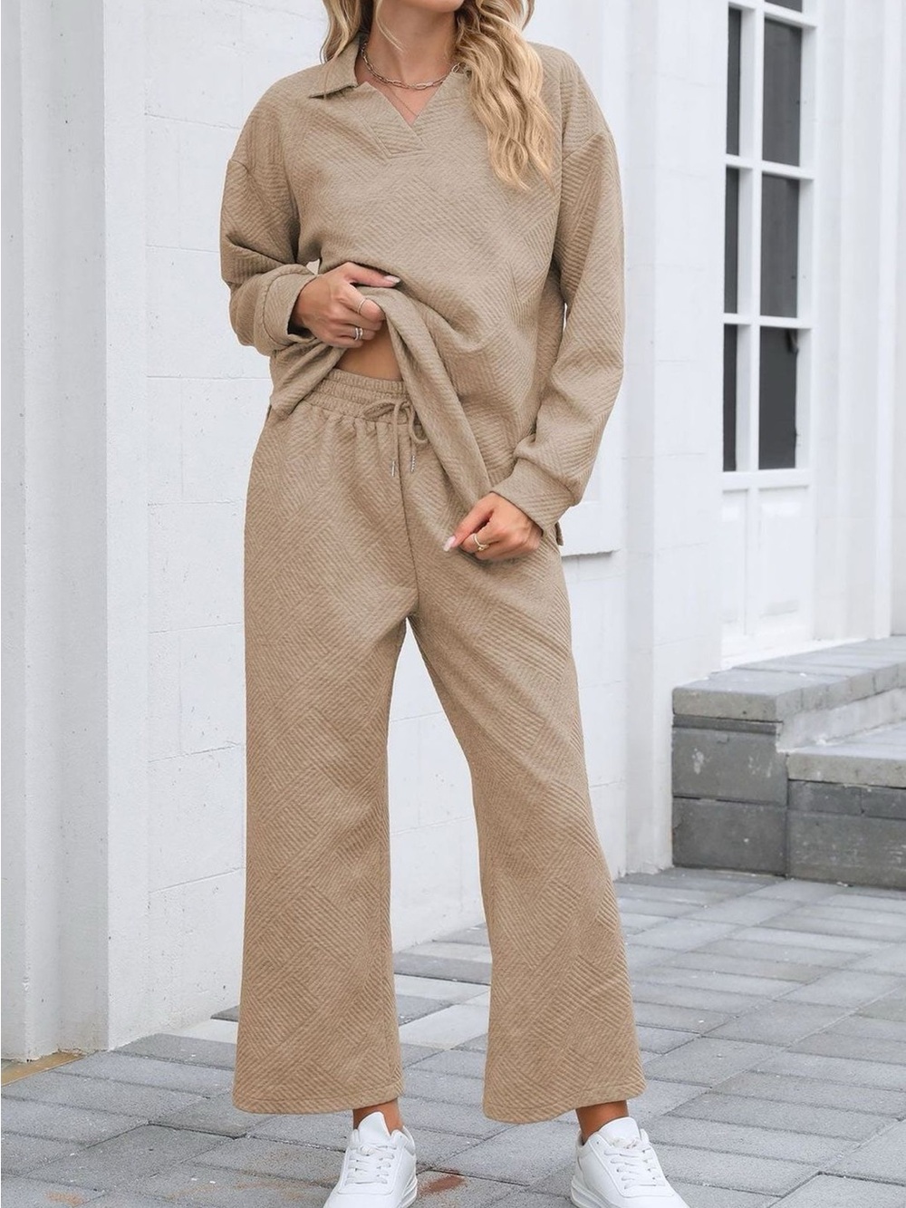 Casual Wide-Leg Lounge Pants - Taupe
